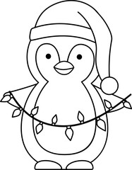 Cute Christmas penguin outline vector.
Cute Christmas penguin coloring page isolated svg.