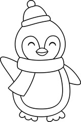 Cute Christmas penguin outline vector.
Cute Christmas penguin coloring page isolated svg.