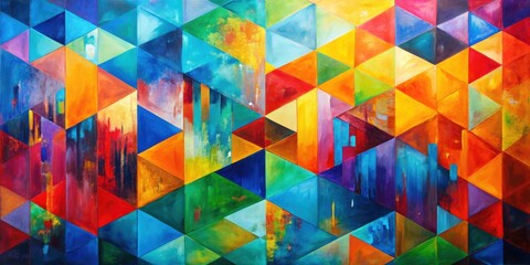 Colorful and vibrant geometric abstract painting background, geometric, abstract, painting, background, colorful, vibrant