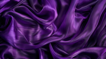 Obraz premium A close-up view of a piece of deep purple fabric that is draped and folded, showing its subtle shimmer and texture. The smooth, silky surface of the fabric catches the light, creating a mesmerizing an