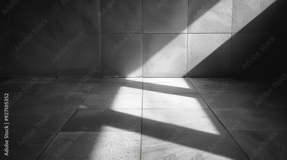 Aufkleber a black and white photograph depicting sunlight shining through windows and casting long shadows acr