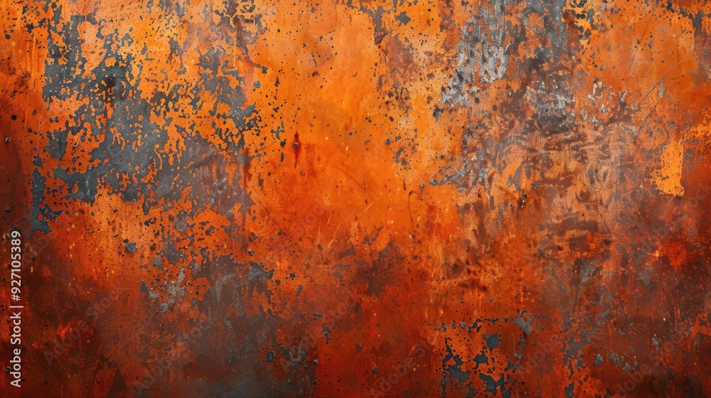 Poster a close-up shot of a rusted metal surface. the surface is covered in a thick layer of orange and bro