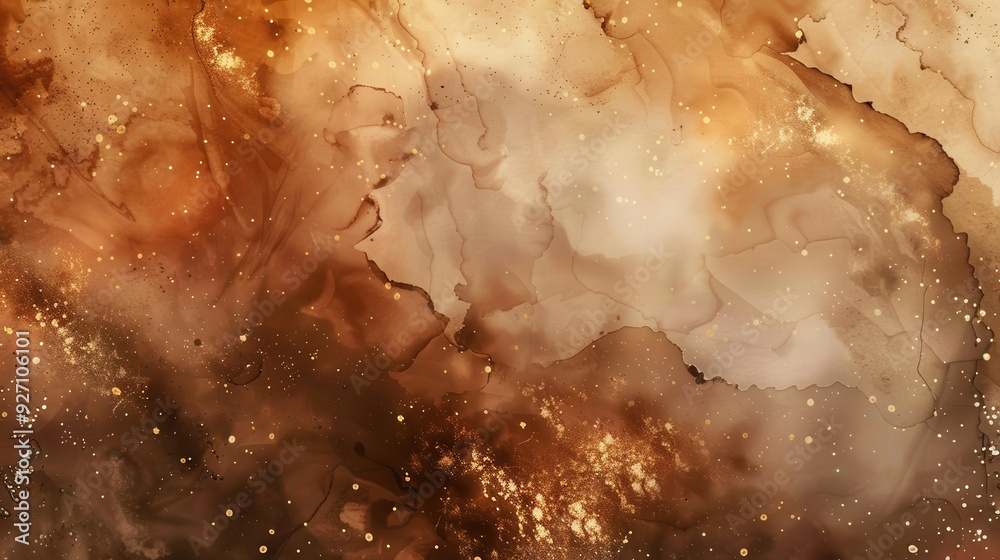 Aufkleber A close-up image of an abstract design created with brown and gold inks. The inks swirl and blend together, creating a unique and beautiful pattern. Small gold flecks add a subtle shimmer to the desig