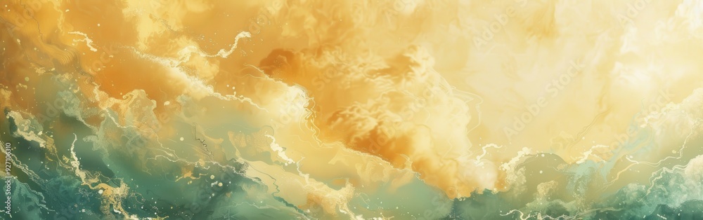 Poster a digital painting of a cloudy sky with abstract swirls of yellow and green hues. the image gives a 