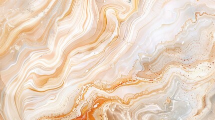 A close-up of a swirled marble surface, featuring a predominantly white background with delicate, flowing lines of creamy beige and subtle orange accents. The texture of the marble is emphasized by th