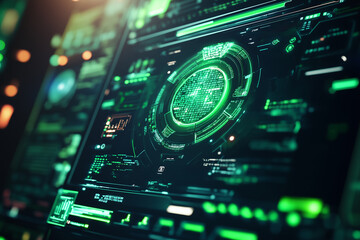 Futuristic digital interface with holographic elements.