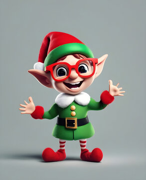 Christmas elf with glasses dancing happy
