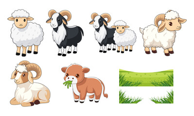 Eid Al Adha with Cute Sheep and Goat Illustration