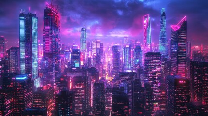 Fototapeta premium Cityscape of asian cyberpunk city at night
