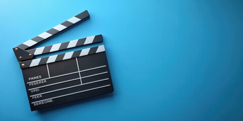 Two clapper boards on blue background, movie, film, slate, production, equipment, cinema, director, action, photography