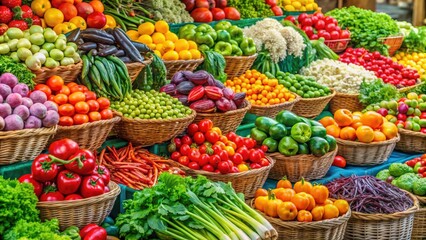 Colorful display of fresh fruits and vegetables at a farmers' market stall, fresh, fruits, vegetables, local, market, stall