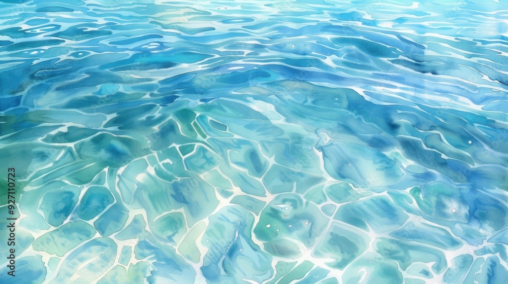 Poster a close-up view of a calm water surface with sunlight reflecting off the water, creating an abstract