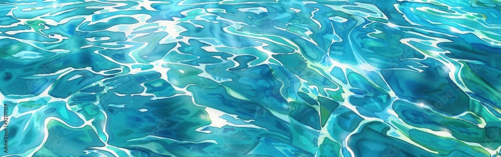 Poster The image shows a close-up view of the surface of blue water, with sunlight reflecting off the ripples and creating a pattern of light and dark areas.