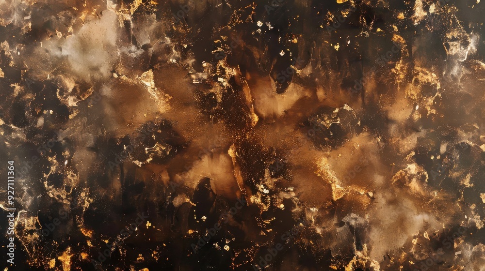 Poster A close-up image of a brown and gold patterned surface, with abstract swirls and flecks. The surface appears to be smooth and shiny.