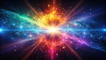 Naklejka premium Colorful shock wave of particles in outer space, VFX, graphic elements, light beam, shine, clouds, dust, nebulae