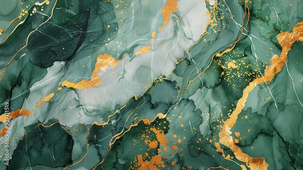 Poster this is a close-up of an abstract painting that resembles marble. it features swirling veins of gree
