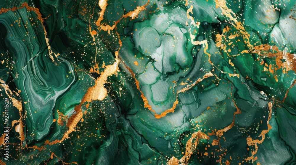 Poster the image shows a close-up of a green and gold marble swirl, with a textured and abstract appearance