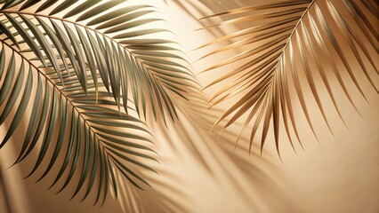 Obraz premium Palm leaves shadow on beige background, freeze motion , nature, tropical, palm, foliage, shadow, sunlight, summer, exotic