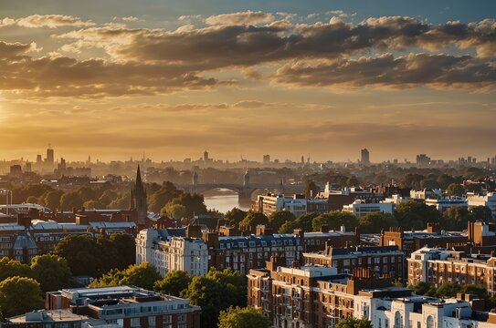 Aerial view of Hammersmith academy in the morning, UK