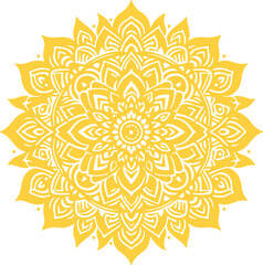 Hand Drawn Floral Gold Colored Mandala. Modern and Minimalist Mandala with Bright Colors. Geometric Circle Design Element for Invitation and Greeting Cards.