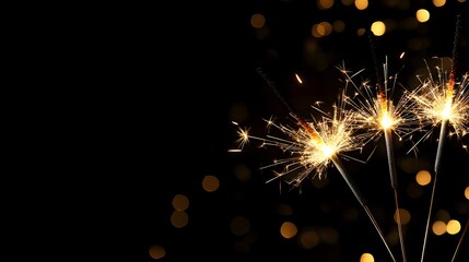 Obraz premium Festive New Year's Eve party greeting card featuring golden fireworks illuminating the dark night sky, capturing the excitement and joy of the Silvester celebration.