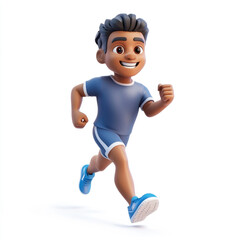 3D cartoon, a male runner athlete. on a solid white background
