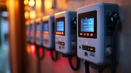 Close Up of a Row of Electrical Meters
