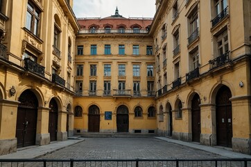 Naklejka premium Budapest from Vecsey street near Liberty square, old buildings in Budapest