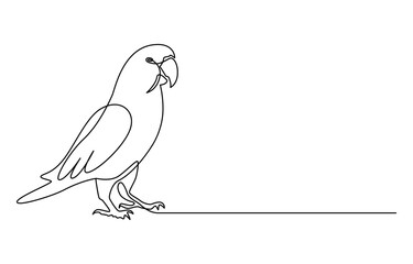 Continuous one line drawing of cute parrot bird with long tail for logo identity. Aves animal mascot concept for national conservation park icon. Vector one line illustration