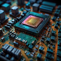 Free Photo secure connection or cyber security service concept of compute  motherboard CPU closeup 	
