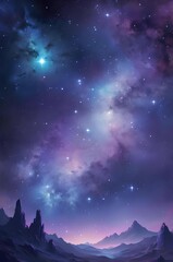 Fototapeta premium Star-Filled Sky and Purple Nebula with Dark Mountain Silhouette