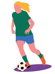flat vector art female soccer player with a ball, a beautiful blonde girl playing football icon