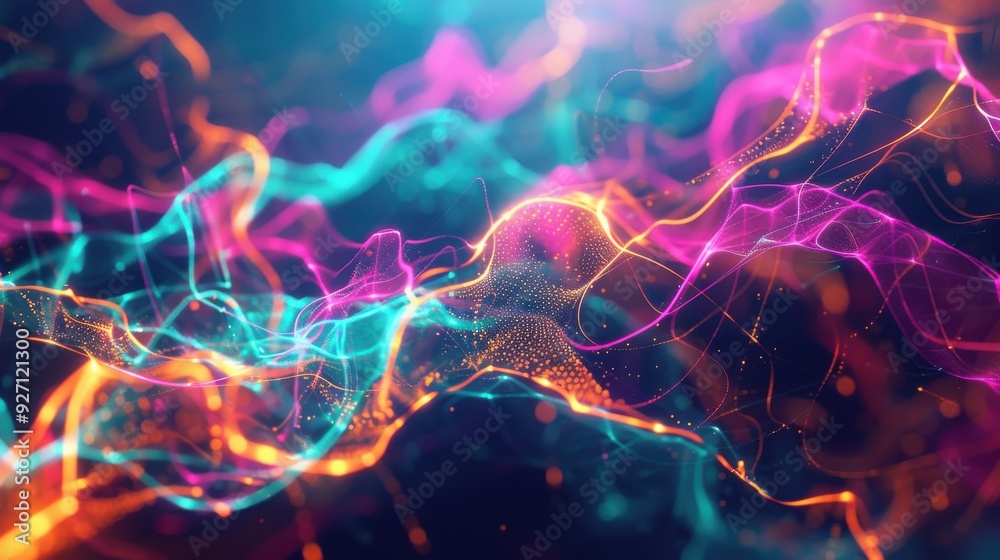 Aufkleber a digital abstract image of swirling, colorful lines and glowing particles on a dark background. the