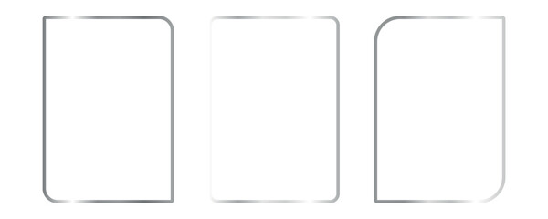 Rectangular silver frame isolated on transparent background, luxury shiny grey border design for invitation, postcard, card, PNG, cut