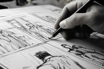 Hand-drawn storyboard creation for a commercial video project