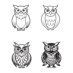 Set Unique Owl Outline Silhouette Vector Art for Crafts.
