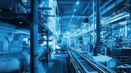 Obraz premium Neon-lit Futuristic Industrial Plant Showcasing Automation Technology Integration in Modern Business Operations
