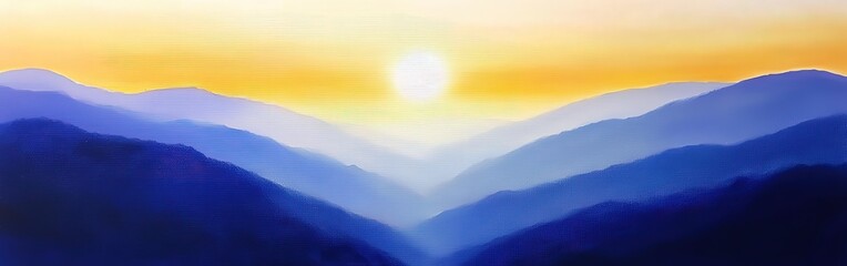 Obraz premium Sunset over blue mountains with fading light at twilight