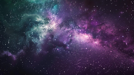 Obraz premium a picture of a nebula, with colors of purple, green, and white, and lots of little stars.
