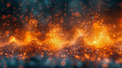 Abstract Glowing Particles with Fiery Orange and Dark Background..
