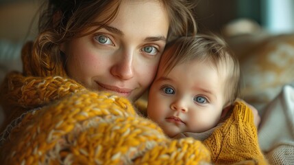 Young mother playing peekaboo with newborn baby
