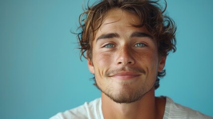 Fototapeta premium Young man showing happiness standing against a solid studio background