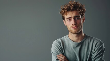 Obraz premium Young man showing skepticism standing against a solid studio background