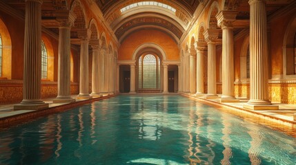 Ancient Roman Bathhouse with Pool and Columns