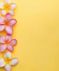 Obraz premium Pastel flowers arranged on a vibrant yellow background