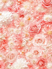 Pastel tone floral background featuring assorted roses and daisies