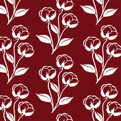 cotton daisy elegant beautiful flower and leaves seamless pattern floral in maroon red and white background for textile print in fashion wallpaper vector high quality