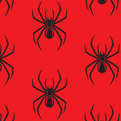 scary spider black widow on spider web seamless pattern in red background halloween horror insects bugs vector for prints in high quality silhouette