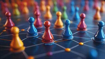 Networked Game Pieces Symbolize Strategic Planning and Organizational Interconnectedness