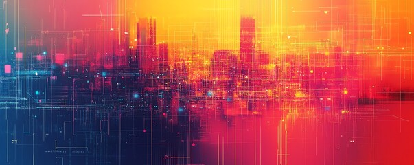 Naklejka premium Abstract, colorful blueprint of a futuristic city, representing the intersection of creativity and engineering Aesthetic City Planning, Futuristic blueprints
